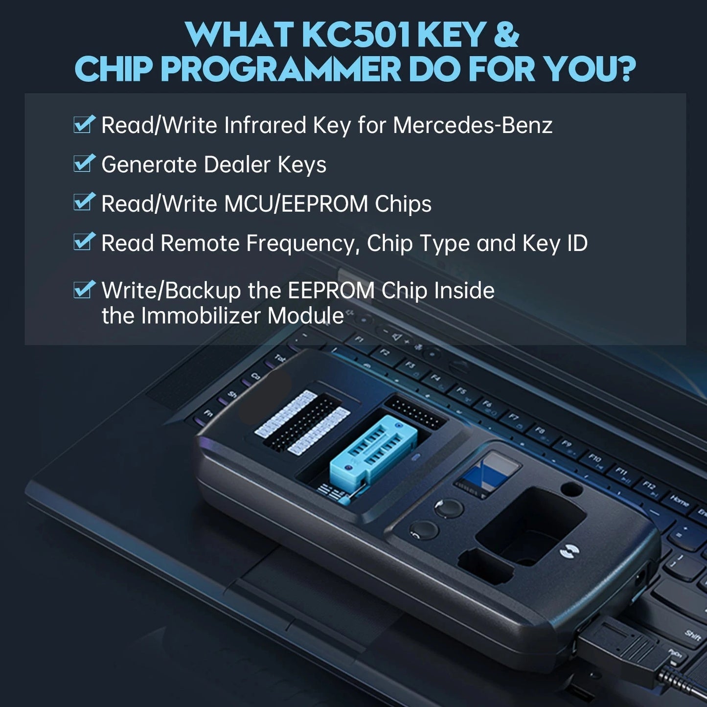 Autosleutel- en Chipprogrammeur – Sleuteltester – Transponderprogrammeerder – Immo-Tool – EEPROM-Schrijver – USB Bluetooth – 181+ Compatibel