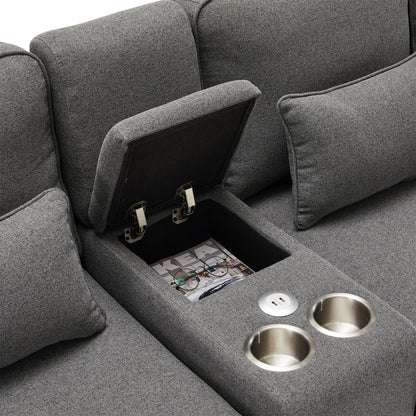 Bank – Sofa – Zitsalon – Zitmeubel – 4-5 Persoons – Ademend Linnen – Ingebouwde USB-Poort - QUORE