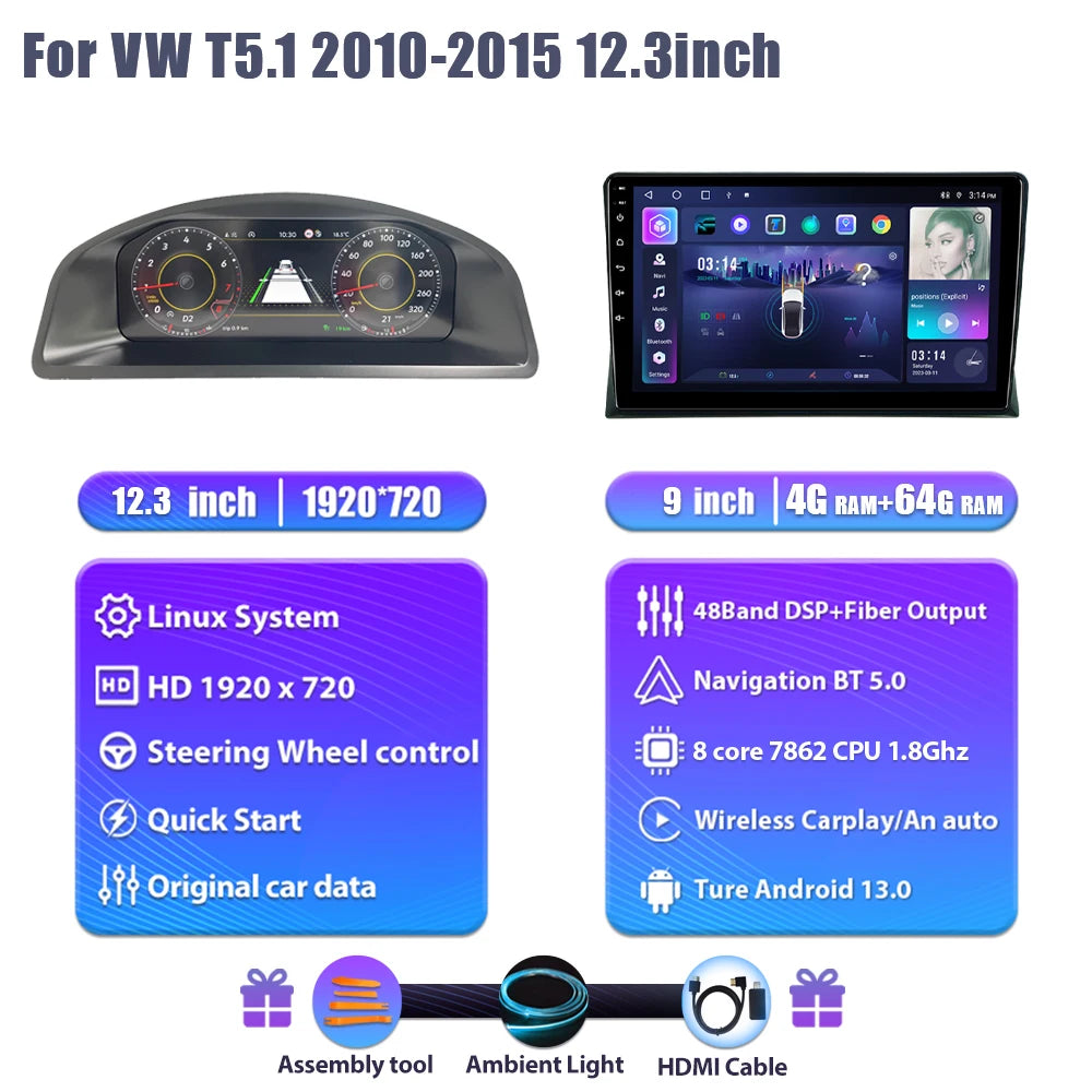 Digitale Dashboard Cluster – Digitaal Instrumentenpaneel – LCD Display – Auto Dashboard Scherm – T5 Cluster – 12,3 Inch HD IPS Scherm – Plug & Play Installatie