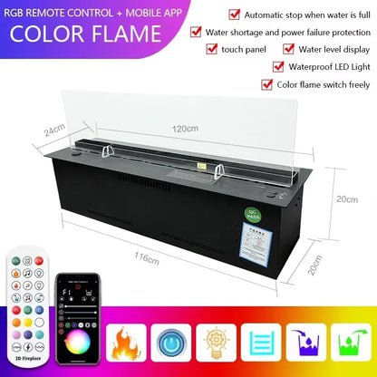 3D Holografische Open Haard – Waterdamp Haard – Mist Haard – Elektrische Haard – Sfeerverwarming – 1200mm – Automatisch Waterreservoir – Realistische Kleuren LED Vlammen