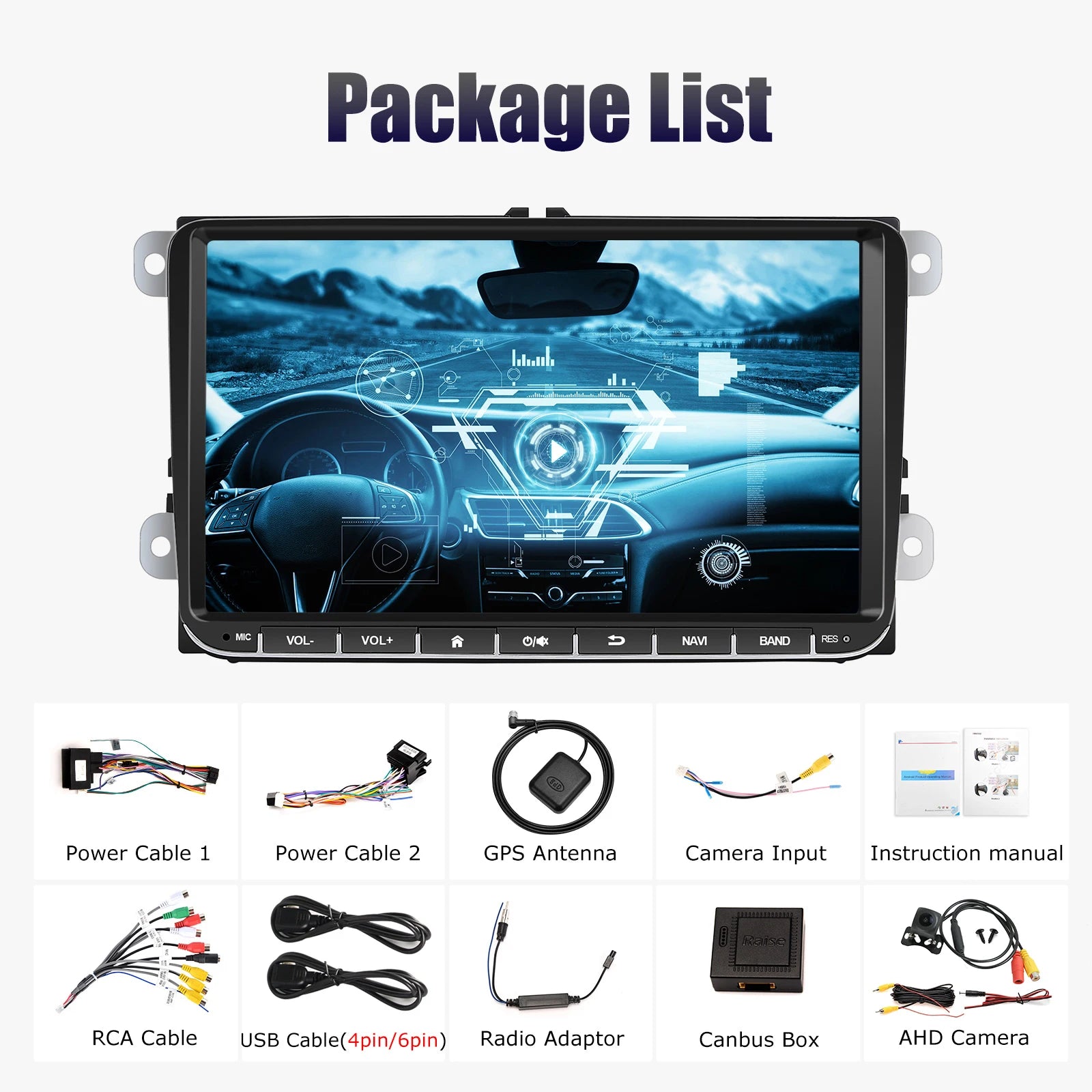 Multimedia Autoradio - Android Autoradio - Draadloze - Universeel Multimedia Systeem - CarPlay - GPS Navigatie - Bluetooth - 9" - Touchscreen - 64G - AHD - QUORE