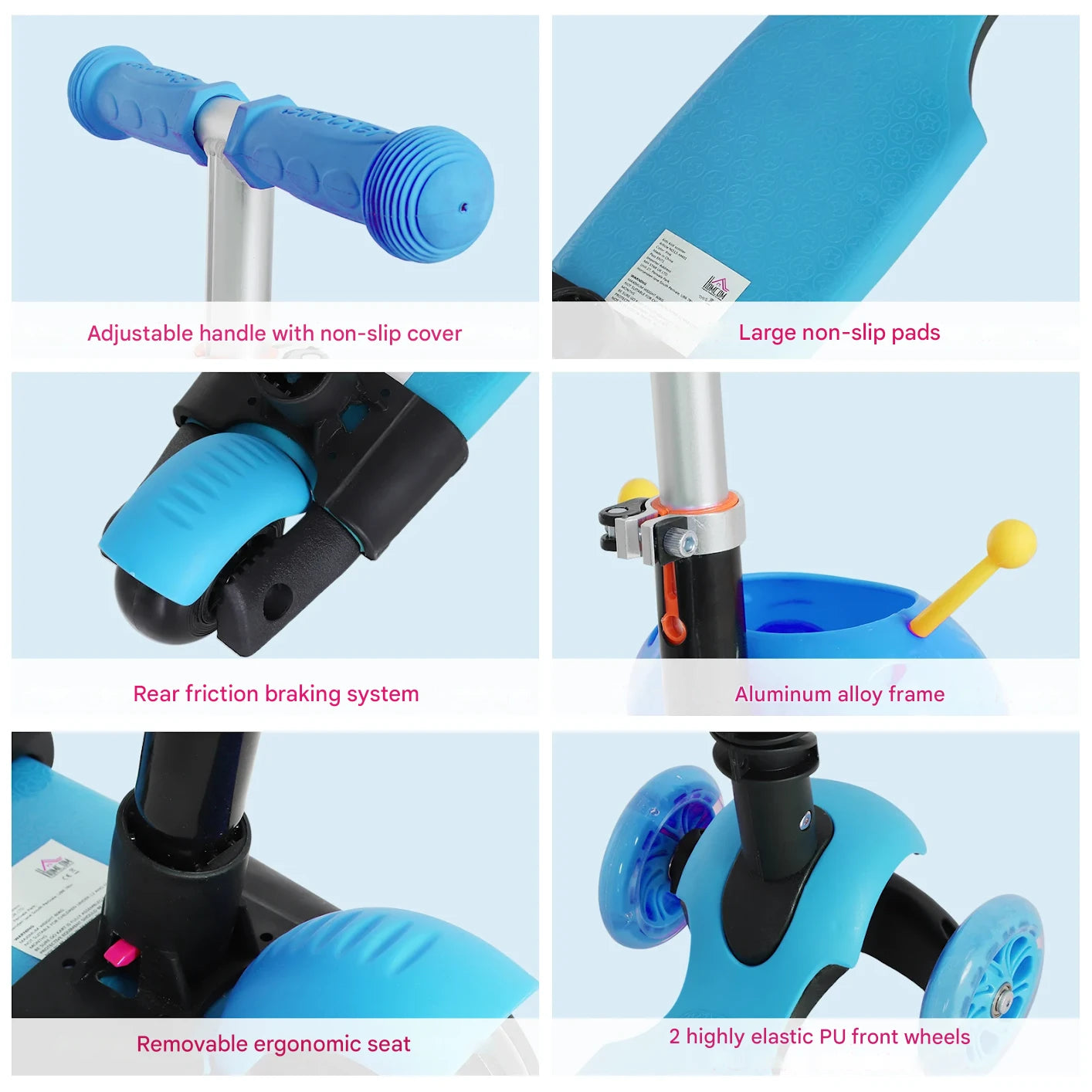 Scooter - Kinderstep - Cityroller - voor Kinderen - 3 jaar - met Verwijderbare Zitting - In Hoogte Verstelbaar - voor Buiten - Parken - 62 x 25 x 72.5 cm - Blauw