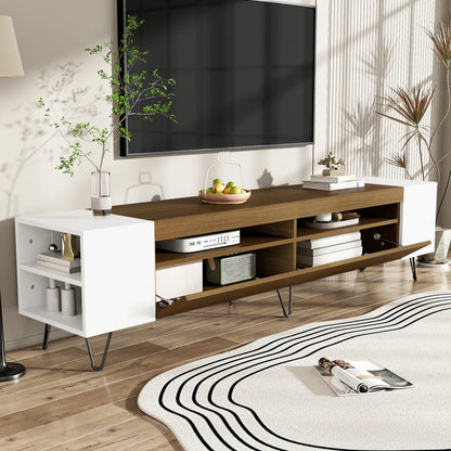 Tv Meubel – TV-Kast – Televisiemeubel – Media Meubel – Entertainmentkast – 180 cm Breed – MDF En Spaanplaat Zwart Met Houtdetail