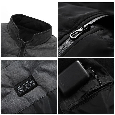 Heating Jacket - Heated Bodywarmer - Heated Clothing - 15 Areas Heated Vest - Motorcycle Usb Electric Heating Vest - Winter Rechargeable Heated Jacket - Size XXL - Gray