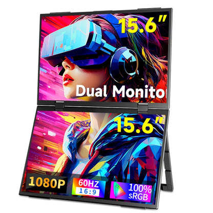 15,6 Inch Draagbare Monitor – Extra Scherm – Laptop Display – Schermvergroter – Tweede Beeldscherm – IPS Scherm Met 178° Kijkhoek – Opvouwbare Standaard 315° - QUORE