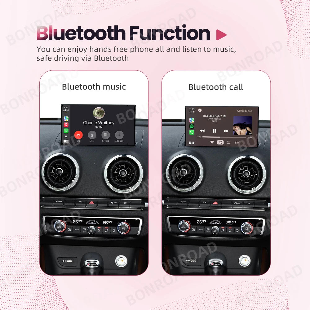 Draadloze CarPlay Adapter – Android Auto Interface – Mirror Link Module – AirPlay Receiver – Bluetooth Handsfree – Geschikt voor Audi A3 8V 2013-2018 – Plug & Play – 7 Inch Scherm - QUORE