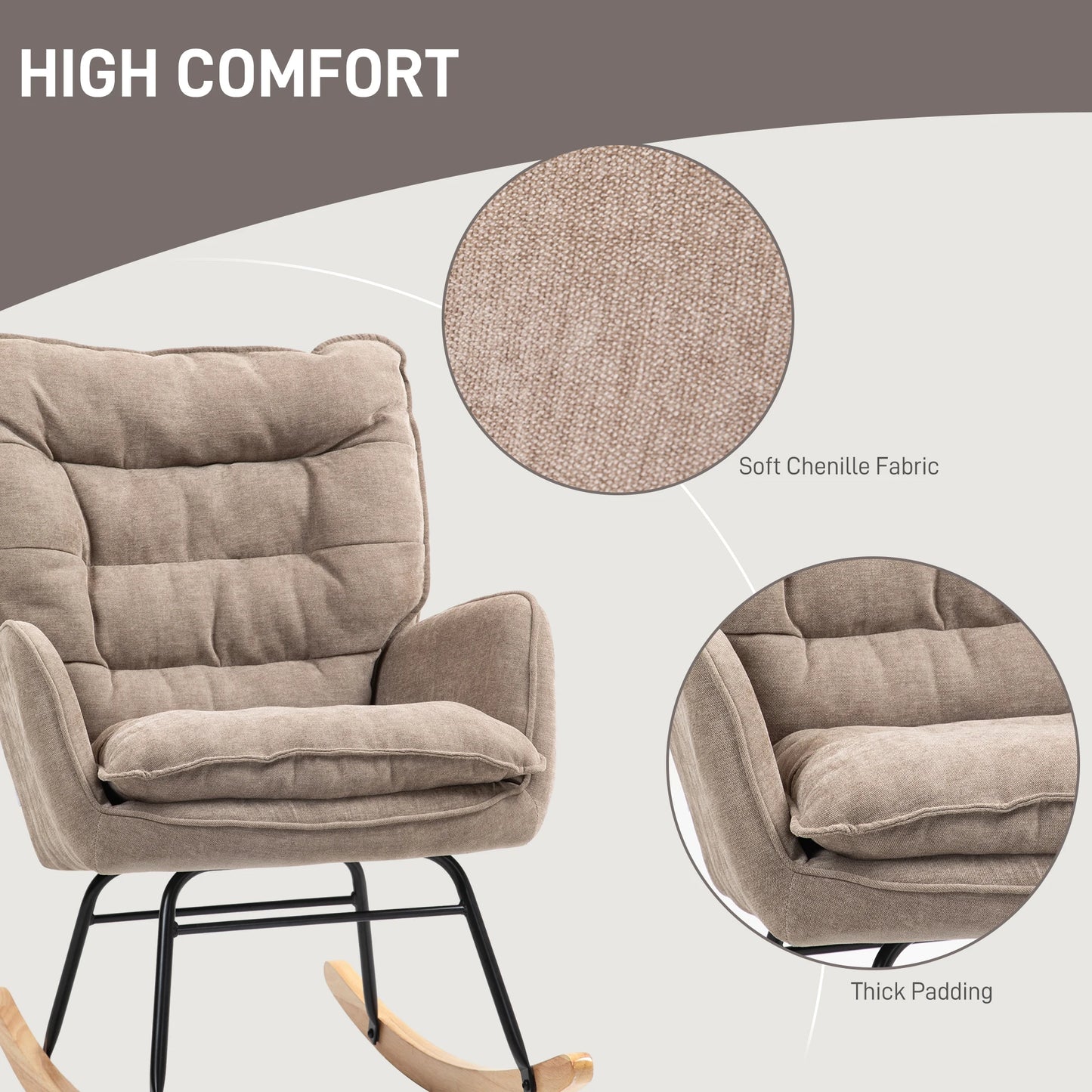 Schommelstoel – Relaxstoel – Fauteuil – Voedingsstoel – Leesstoel – Chenille Bekleding – Stevig Beukenhouten Onderstel - Chocolade