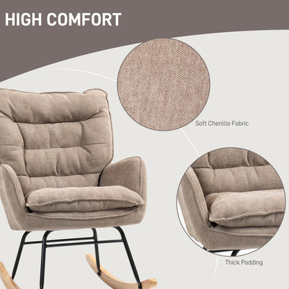 Schommelstoel – Relaxstoel – Fauteuil – Voedingsstoel – Leesstoel – Chenille Bekleding – Stevig Beukenhouten Onderstel - Chocolade