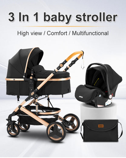 Kinderwagen - Kinderwagen 3 in 1 - Stroller - Opklapbare Wandelwagen - Luxe Kinderwagen - 3-in-1 Luxe Kinderwagen – Draagbare Reiswieg, Inklapbaar, Aluminium Frame voor Pasgeborenen - 530 black 3in1
