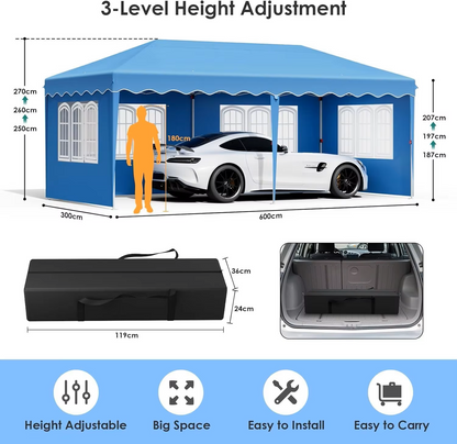 Paviljoen - Tuinpaviljoen - Partytent - Tuintent - Pop-up Kliksysteem - Stabiel - Vouwtent - Opvouwbaar - met 6 Zijpanelen - Waterdicht - Winterbestendig - 50+UV-Bescherming - voor Tuin - Buiten - Achtertuin - Oxford fabric - 3 x 6 m - Blauw