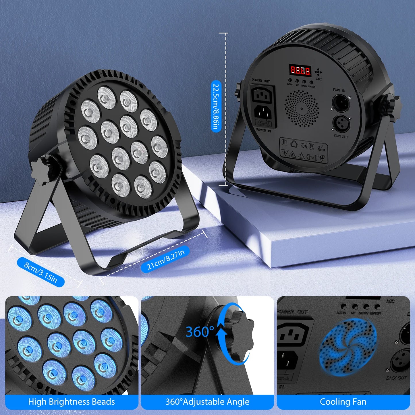 LED Par Lights – Podiumverlichting – DJ Verlichting – Feestverlichting – Kleurenlamp – Set van 8 met RGBW LEDs – DMX512 Aansturing – 60W per Lamp – EU Stekker – Zwart