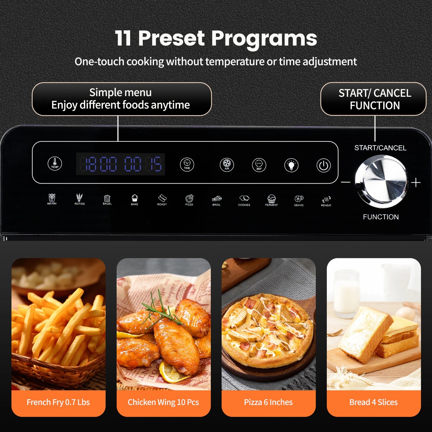 Heteluchtfriteuse - 14L – Mini Oven - 1800W - 240V - XXL - 11 Programma’s – LED Touchscreen - 14L capaciteit - Inclusief Rotisserie - en Accessoires - QUORE