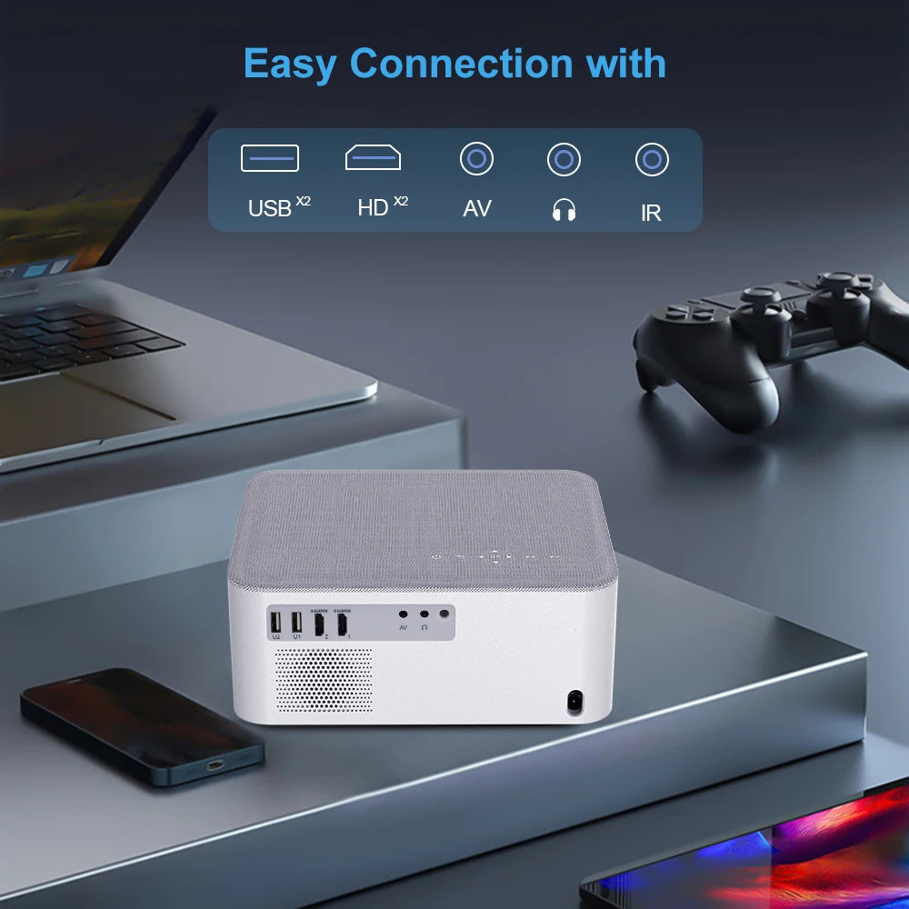 Mini Projector – Draagbare Beamer – Home Cinema Projector – Android Projector – Full HD Projector – 1920x1080 Resolutie – 12000 Lumen Helderheid - QUORE