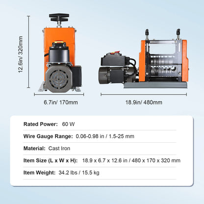 SucceBuy 60W 1.5-25mm Electric Wire Stripping Machine Visible Stripping Depth 6 Round+1 Flat Channels for Scrap Copper Recycling - QUORE
