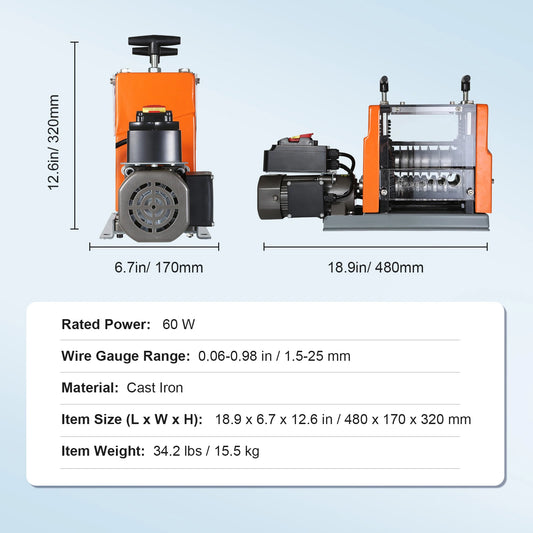 SucceBuy 60W 1.5-25mm Electric Wire Stripping Machine Visible Stripping Depth 6 Round+1 Flat Channels for Scrap Copper Recycling - QUORE