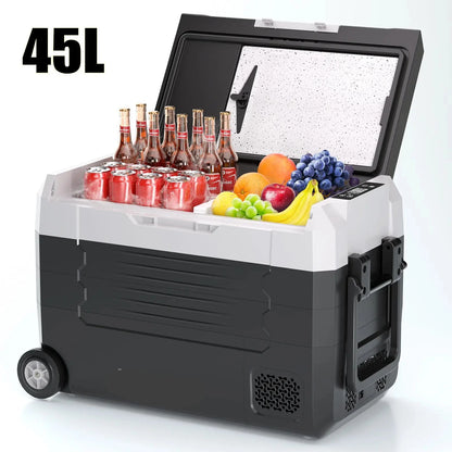 Elektrische Koelbox - Refrigerator - Frigobox - Vriezer - Auto Koelkast - Compressor Koelbox - 45L - Dual Zone Vriezer & Koeler - 12V / 24V DC, 100-240V AC - Voor Camping en Reizen - met Wielen - Standaard