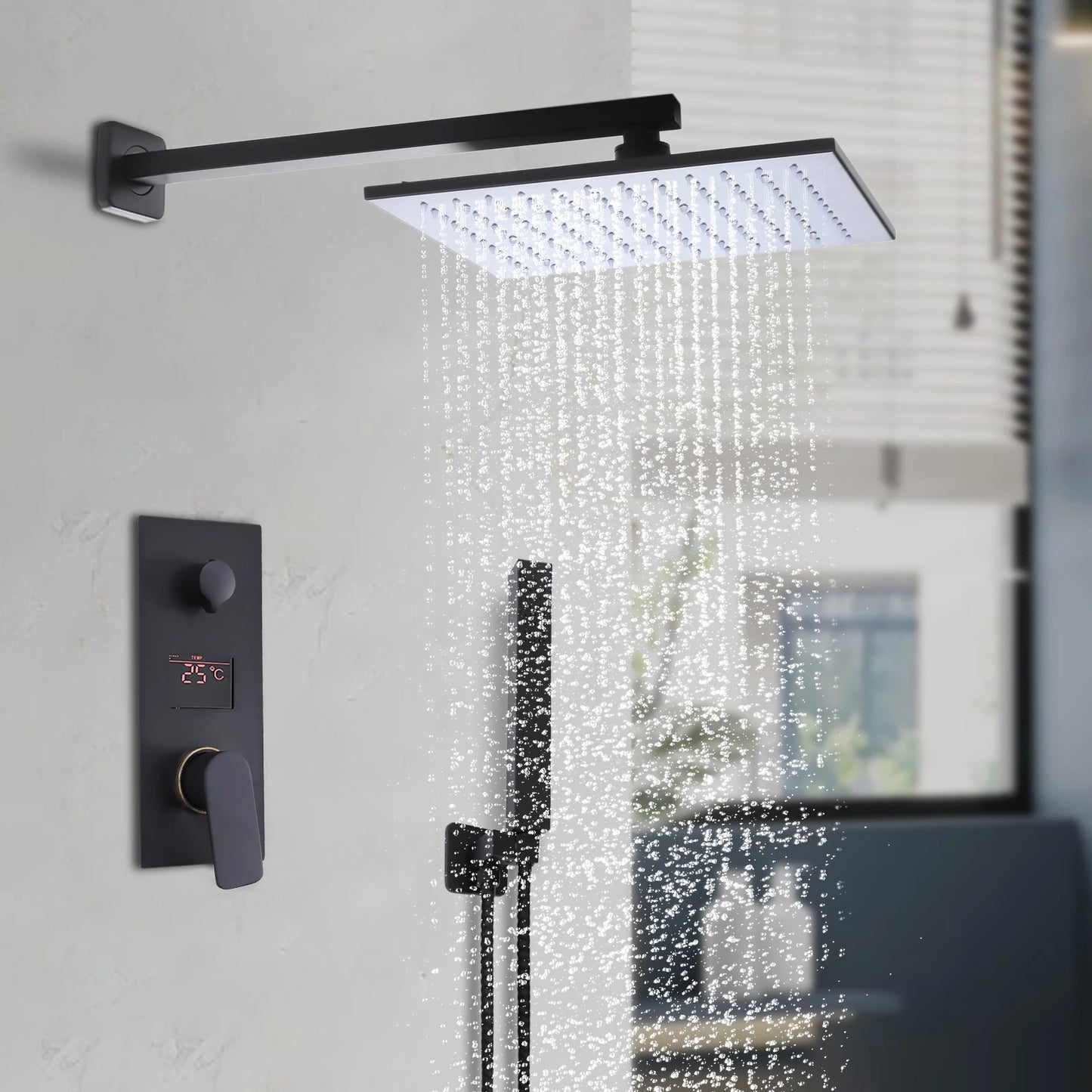 Douche - Regendouche - Douchewand - Douchekolom - Douchepanelen - Moderne Inbouw LED Regendouche Set - 12 Inch - Matzwarte Douchekraan met Luchtinjectie - Slimme Temperatuurregeling & Handdouche - Zwart
