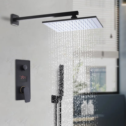 Douche - Regendouche - Douchewand - Douchekolom - Douchepanelen - Moderne Inbouw LED Regendouche Set - 12 Inch - Matzwarte Douchekraan met Luchtinjectie - Slimme Temperatuurregeling & Handdouche - Zwart