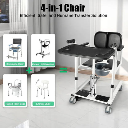 Transportrolstoel - Rolstoel - Rollator - Patiëntenlift & Verzorgingsstoel - Hydraulische - Douchestoel - 4-in-1 Douche – Verstelbare Hoogte & Transferhulp – Zwart