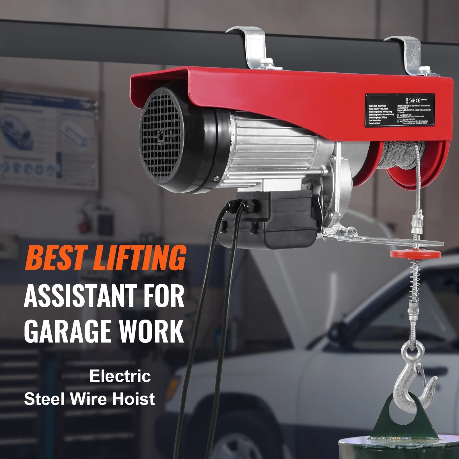 SucceBuy 2640Lbs Electric Hoist Winch 230V with 14ft Wired Remote Control 40ft Single Cable Lifting Height Lift Hoist for Garage - QUORE