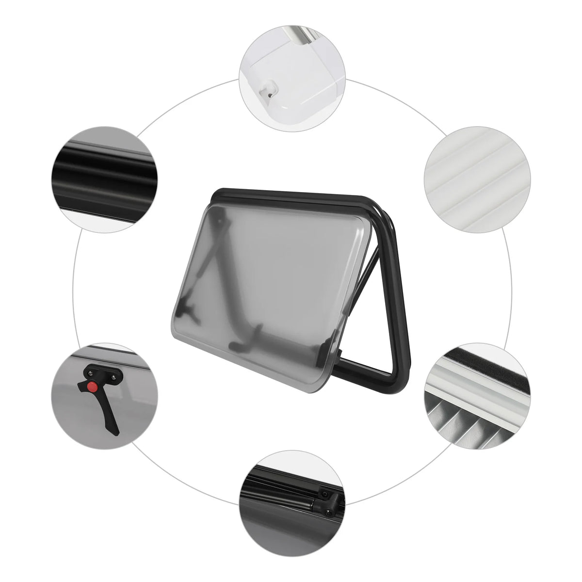 Camperraam - Caravan - 700x400mm - Windows Gehard glas - Raam openend naar buiten - Voor campers en caravans - Caravan Zijraam - Getint Schuifraam - Insectenbescherming - Wit en Zwart