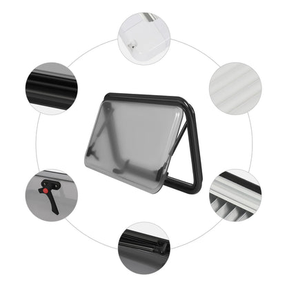 Camperraam - Caravan - 700x400mm - Windows Gehard glas - Raam openend naar buiten - Voor campers en caravans - Caravan Zijraam - Getint Schuifraam - Insectenbescherming - Wit en Zwart
