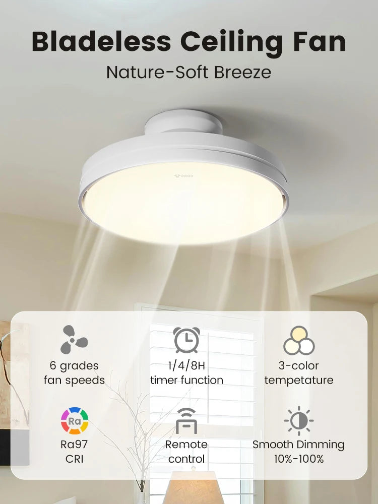 Plafondventilator Bladloze Ventilator Plafondventilator Met Licht Ventilator Met LED – Stil 30W DC Motor – Dimbaar LED Licht 3 Kleuren