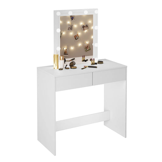 Kaptafel - met Spiegel - Cosmetic - Make Up - met 10 Dimbare LED Lampen - 80x132.5x39.5cm - met 2 Lades  - Opbergkast - Wit