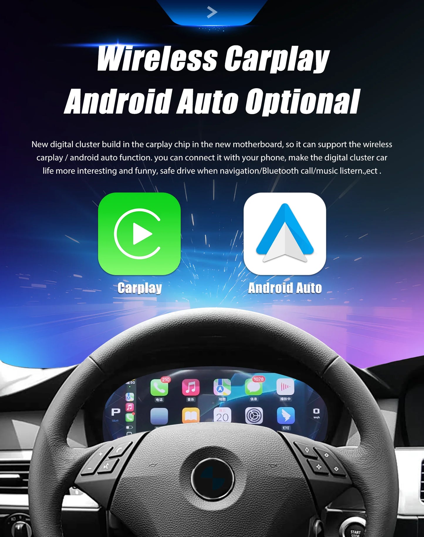 Digitaal Dashboard – LCD Display – Instrumentenpaneel – Snelheidsmeter – Cluster – Met CarPlay – 11 Inch HD Scherm – Plug & Play Installatie