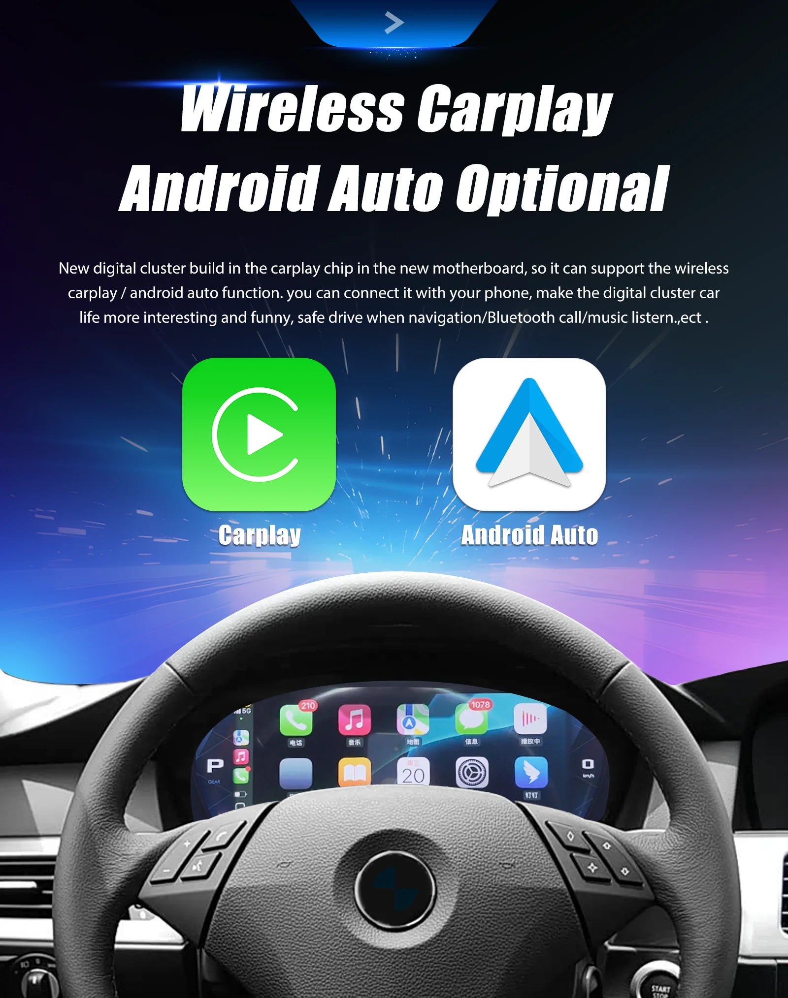Digitale Dashboard Display – LCD Instrumentenpaneel – Digitale Cluster – Snelheidsmeter – Auto Dashboard – 11 Inch HD Scherm – CarPlay Ondersteuning - QUORE