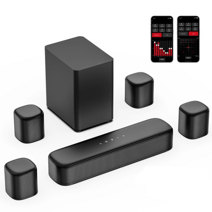 Soundbar - Soundbars voor tv en Theater - Soundbar met Subwoofer 350W - 7.1CH – 4 Surround Speakers – Bluetooth 5.3 – Voor TV & Thuisbioscoop - Compatibel met AUX - Optical - Input - USB - HDMI  - Ingebouwd mic - EU-stekker - Zwart