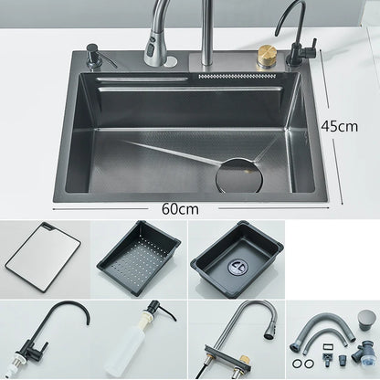 Keukenspoelbak - met Kraan - Spoelbak - Keuken Gootsteen - RVS - 60X45cm - Wasbak Keuken - Zeepdispenser - Bekerreiniger - Zilver