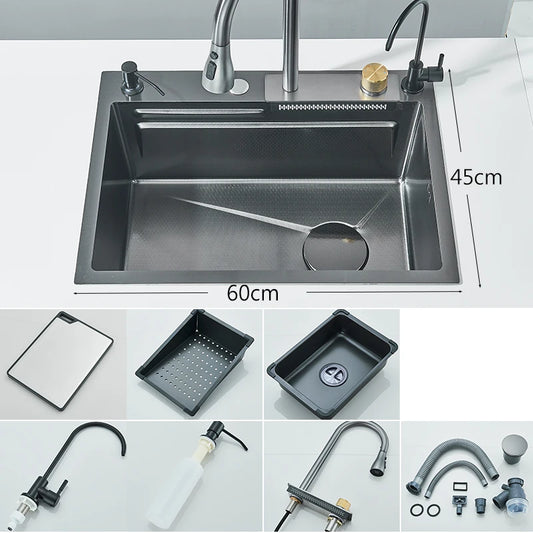 Keukenspoelbak - met Kraan - Spoelbak - Keuken Gootsteen - RVS - 60X45cm - Wasbak Keuken - Zeepdispenser - Bekerreiniger - Zilver
