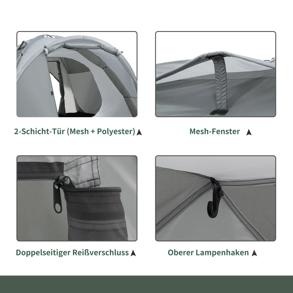 Campingtent – Buitentent – Kampeertent – Tent Voor 2-3 Personen – Waterafstotend Polyester – Vier Ventilatiedeuren