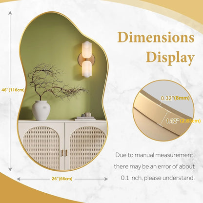 Onregelmatige Wandspiegel – Asymmetrische Spiegel – Decoratieve Spiegel – Woonkamer Spiegel – Badkamer Spiegel – Goud Metalen Frame – 116x66 cm – Roestbestendig & Hoogwaardig Zilverglas