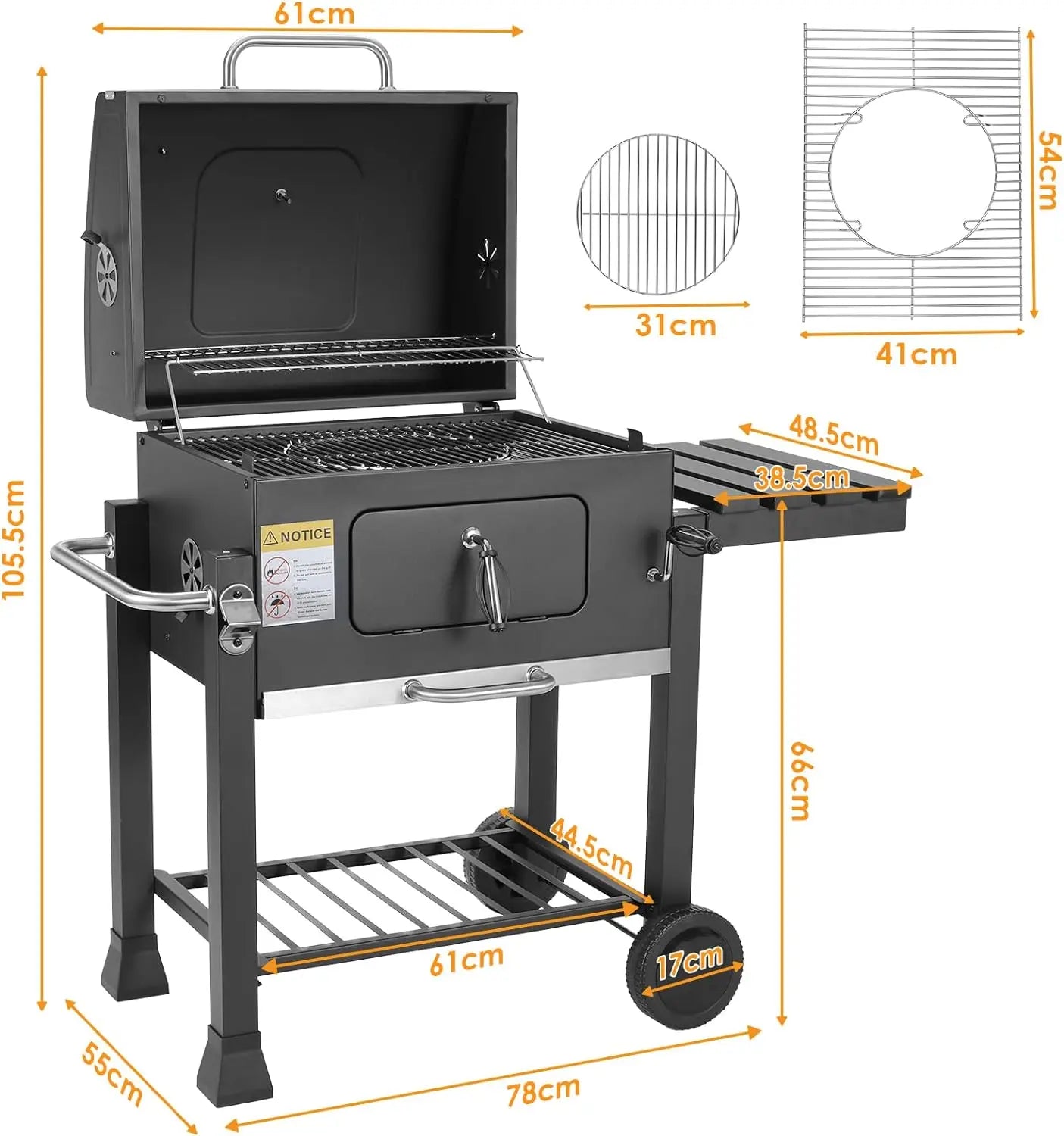 BBQ - BBQ Houtskool - Smoker - Luxe - Verticale - Barbecue - Grote BBQ Grill - op Wielen - voor 5-10 Personen met Deksel en Opbergruimte – Ideaal voor Tuin & Camping