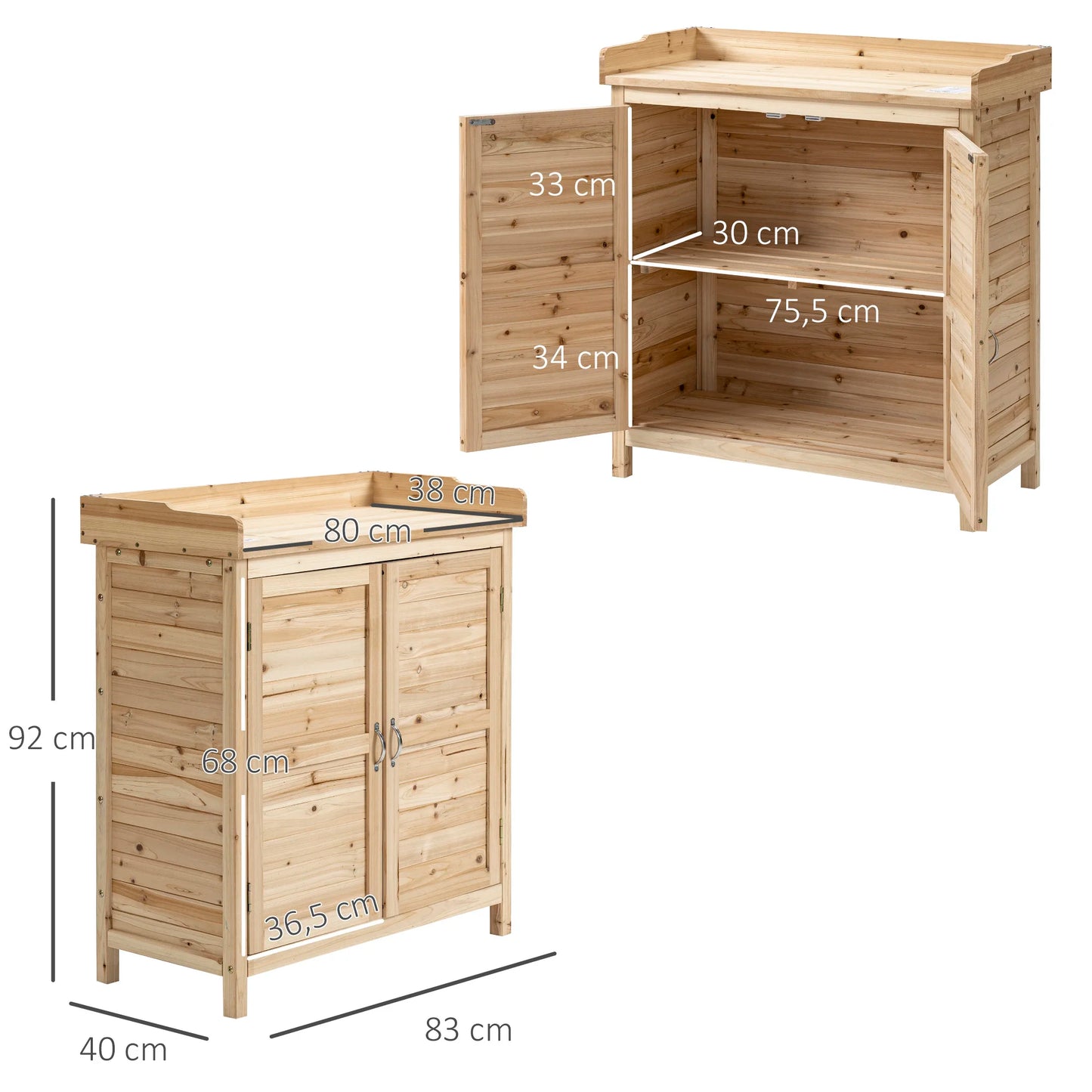 Houten Tuinopbergkast – Tuinkast – Tuinberging – Opbergkast Buiten – Tuinmeubel – Waterbestendig Dennenhout – Verhoogde Basis - 83 x 40 x 92 cm - Natuurlijk Hout