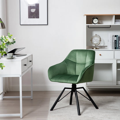 Draaibare Eetkamerstoel – Set van 2 - Eetkamerstoel – Stoel – Draaistoel – Comfortabel – Velvet Bekleding – 360° Draaibare Zitting - Fluweel - Donkergroen - QUORE