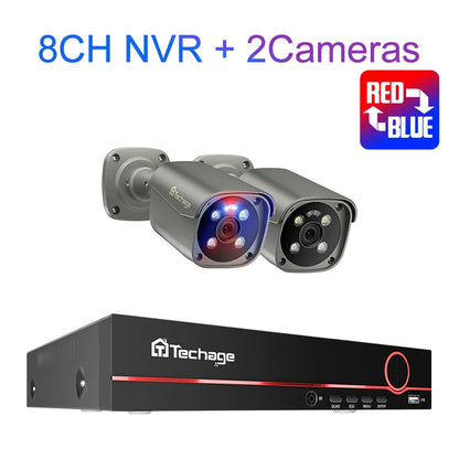 Techage H.265 8CH 5MP 8MP 4K POE Camera System AI Full Color Night VIsion Face Detection CCTV Video Security Surveillance Kits - QUORE
