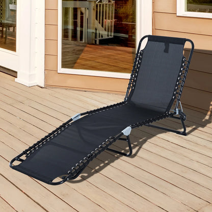 Verstelbare Vouwbare Lounger - 4 Posities - Tuin Recliner - Stalen Frame - Ademend Textilene - Camping, Zwembad, Patio - Zwart - QUORE