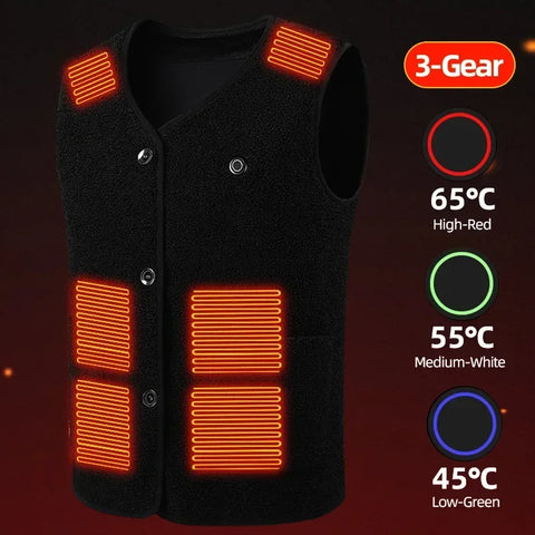 Heating Jacket - Heated Bodywarmer - Heated Clothing - 16 Areas Fleece Heated Vest - Unisex - USB Rechargeable - Electric Self-Heating Vest - Size M - Black