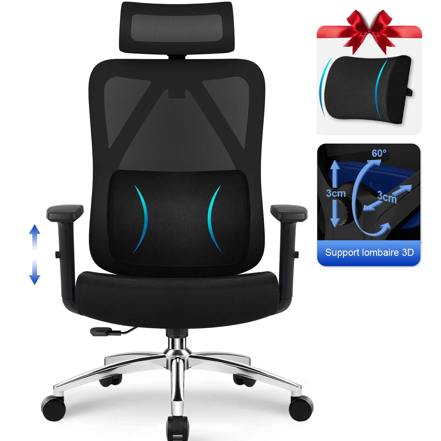 Bureaustoel – Ergonomische Stoel – Office Chair – Gamestoel – Bureaustoel – 3D Verstelbare Lendensteun – Verstelbare Hoofdsteun en Armleuningen – Kantelbare Rugleuning – Max 155 kg