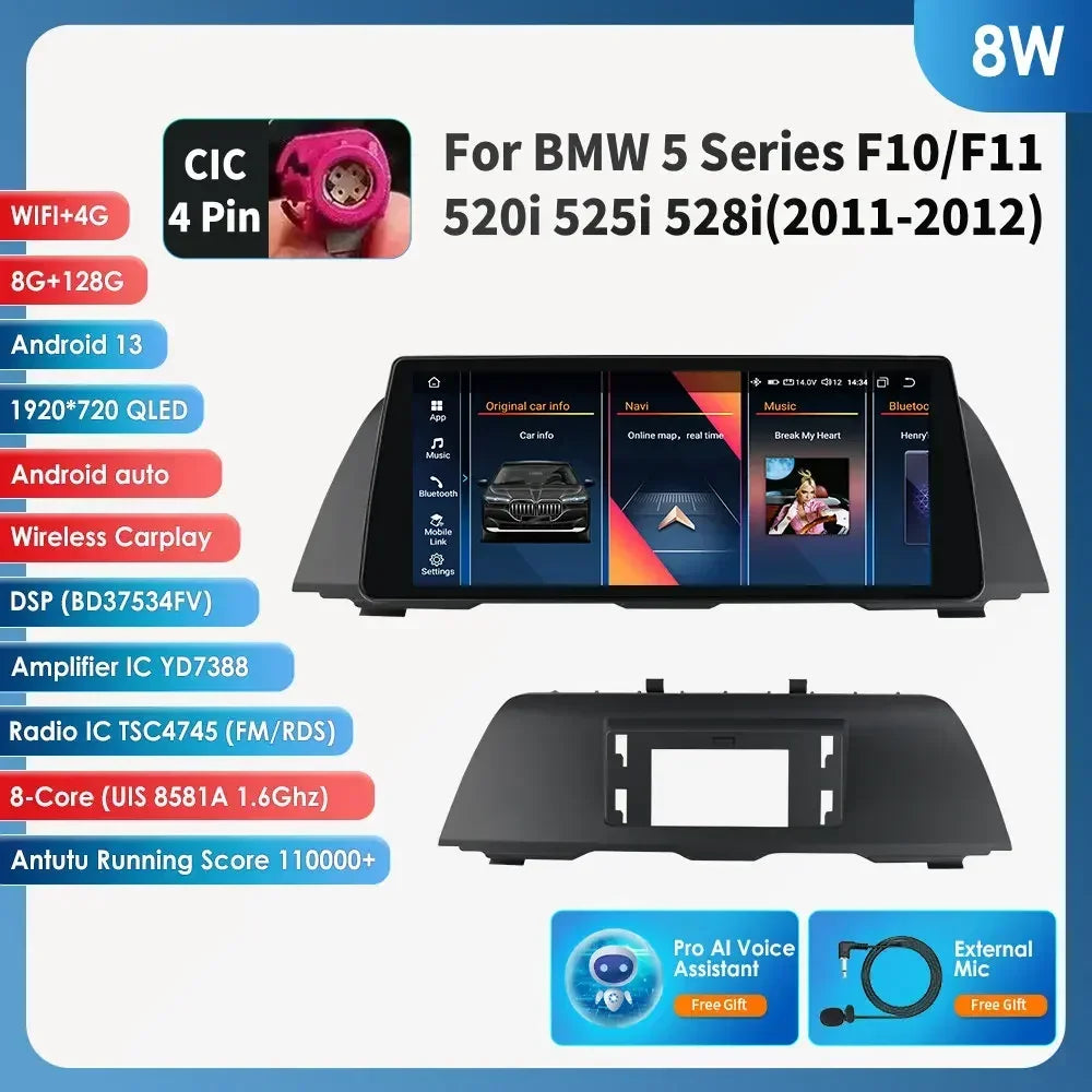 AI Intelligent Player 2din Android Car Radio Multimedia Video Player for BMW 5 Series F10 F11 F12 CIC NBT GPS Nav Carplay 4G RDS