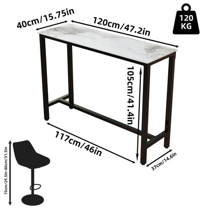 Bartafel – Marmeren Tafel – Hoge Tafel – Keukentafel – Ontbijttafel – Wit-Grijs – Compact 120 cm – Onderhoudsvriendelijk & Stevig staalframe