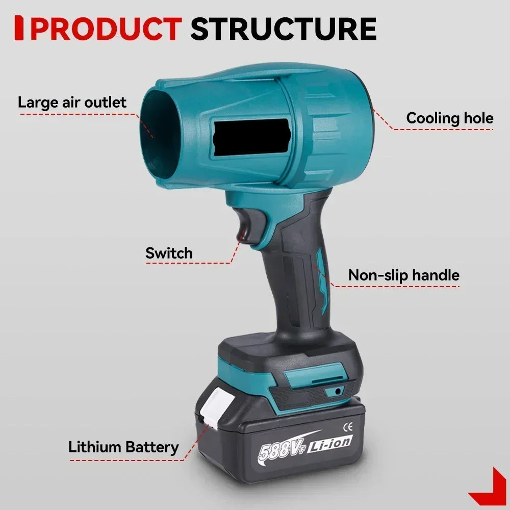 Turbo Fan - Blower - Air Duster - Jet Fan - Waaier - Ventilator - Elektrische - 2000W - Borstelloze - Handventilator - voor Bladeren, Stof, Sneeuw en Auto's - met 1 Batterijen 928VF Set - QUORE