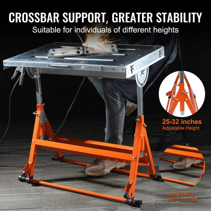 Lastafel - Mobiele Werkbank - Draagbare Werkbank - Opvouwbare - Stalen Tafelblad - met 3 Kantelbare Hoeken - 77 x 57 x 84 cm - Zilver & Oranje