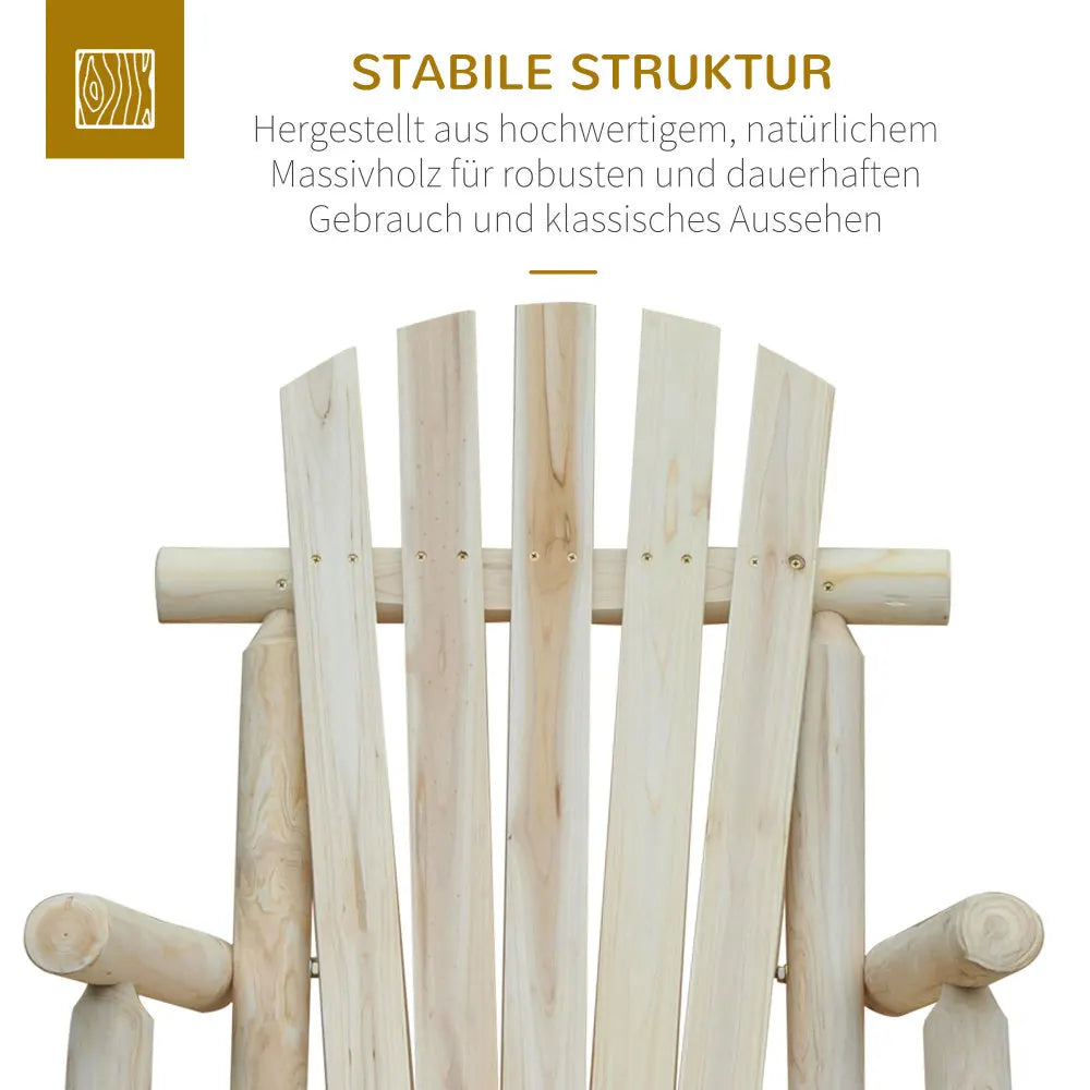 Houten Schommelstoel – Schommelstoel Voor Binnen – Tuinstoel – Balkonstoel – Ergonomisch Zitvlak – Natuurlijk Dennenhout – Extra Hoge Rugleuning - Witte Rijst
