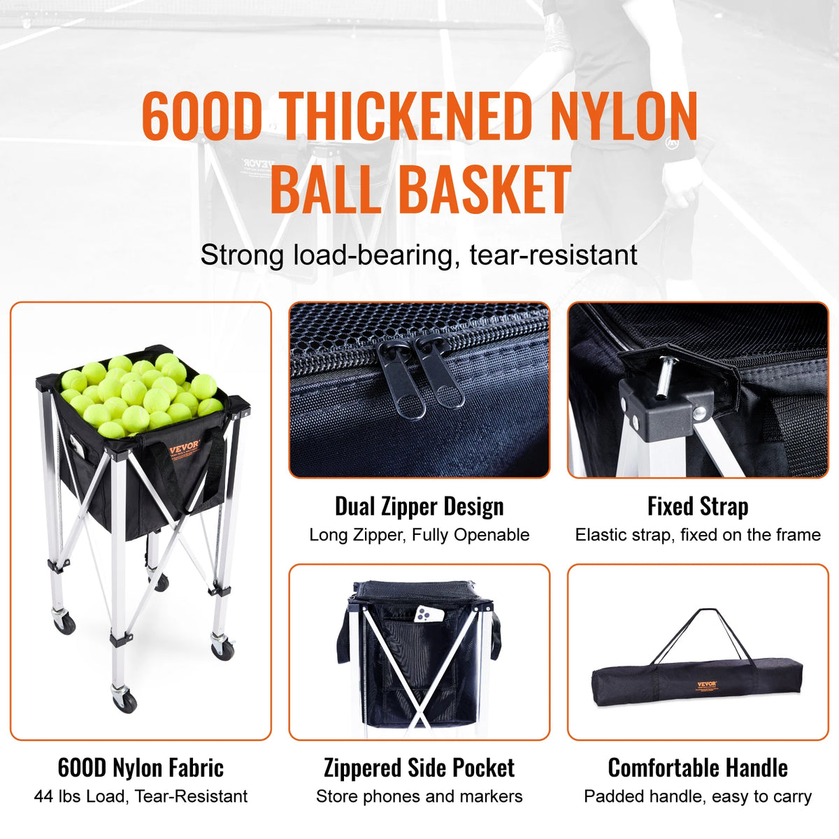 Tennisbalkar - Tennis - Honkbal - Tennis Hopper - Trolley - Opvouwbare Trolley - Tennisballen - 180 Ballen - met Wielen Sport Onderwijskar Draagbare Honkbal Trolley - QUORE