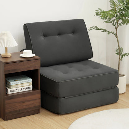 Vouwbank – Slaapbank – Uitklapbare Bank – Sleeper Chair – Zitbank – Donkergrijs – Compact Formaat – Corduroy-achtige Stof – Virgin Foam Matras
