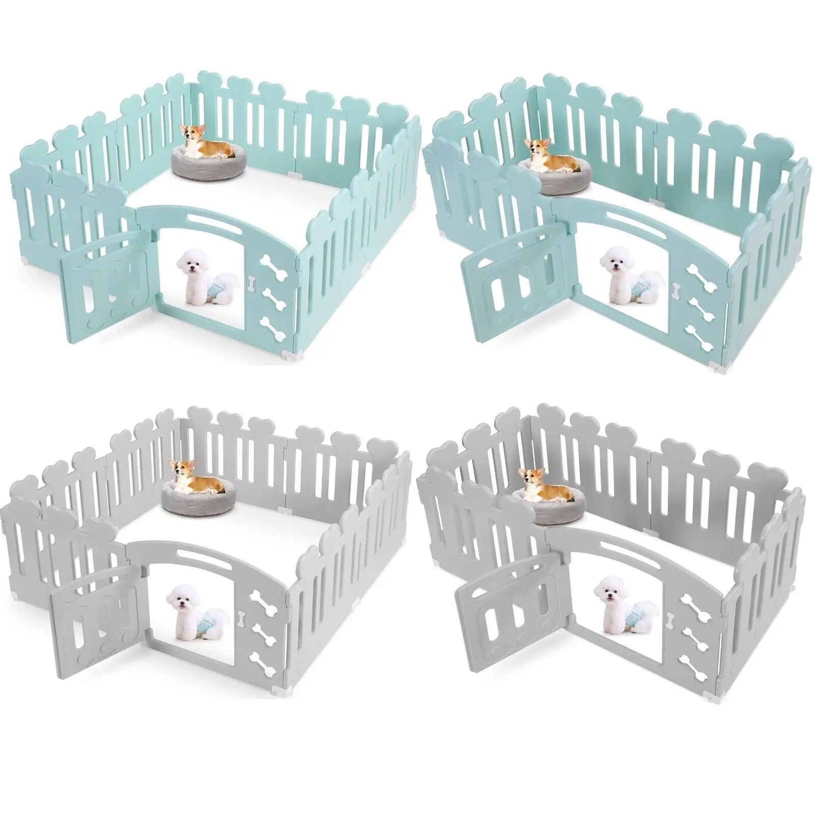 Dog Pen, H60cm, 3/5/7+1 Panels, with Lockable Door, Recycled Plastic,Puppy Enclosure,For Rabbit Runs, Indoors, Outdoors, Playpen - QUORE